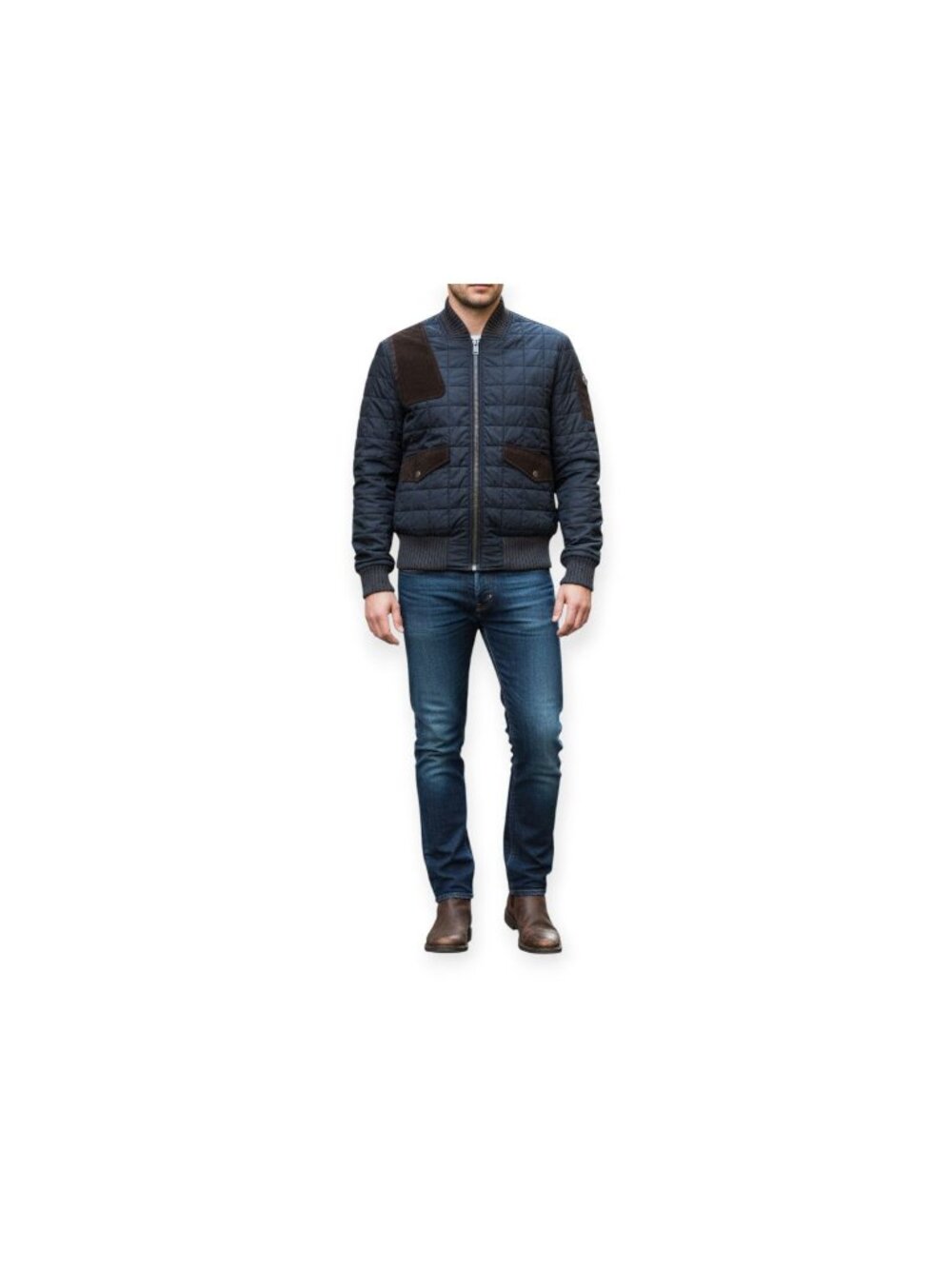 Gucci Mens Quilted Bomber Jacket Navy Blue Brown Suede Trim IT 50 US 40 Italy